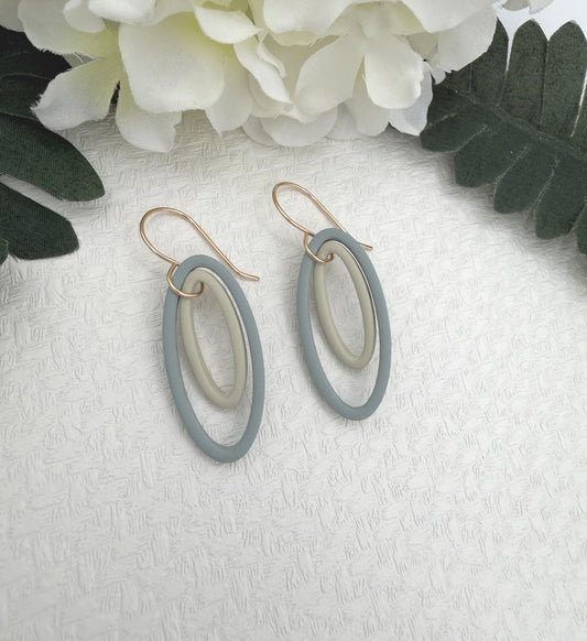 Earrings Made with Blue and Green Polymer Clay Shaped into Oval Frames PCE-1044