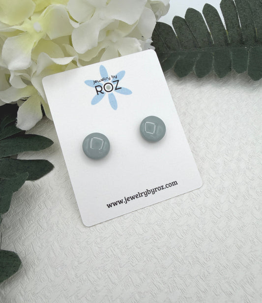 Stud Earrings Made with Blue Polymer Clay Circles and Sterling Silver Posts PCE-1046
