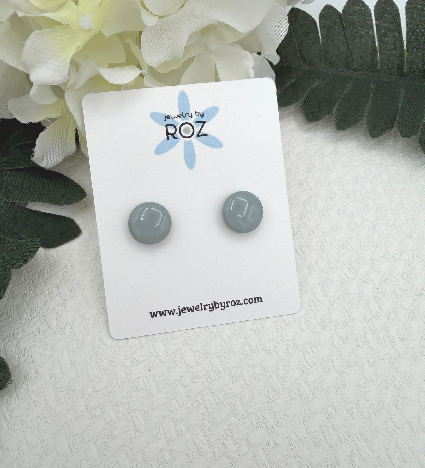 Stud Earrings Made with Blue Polymer Clay Circles and Sterling Silver Posts PCE-1046