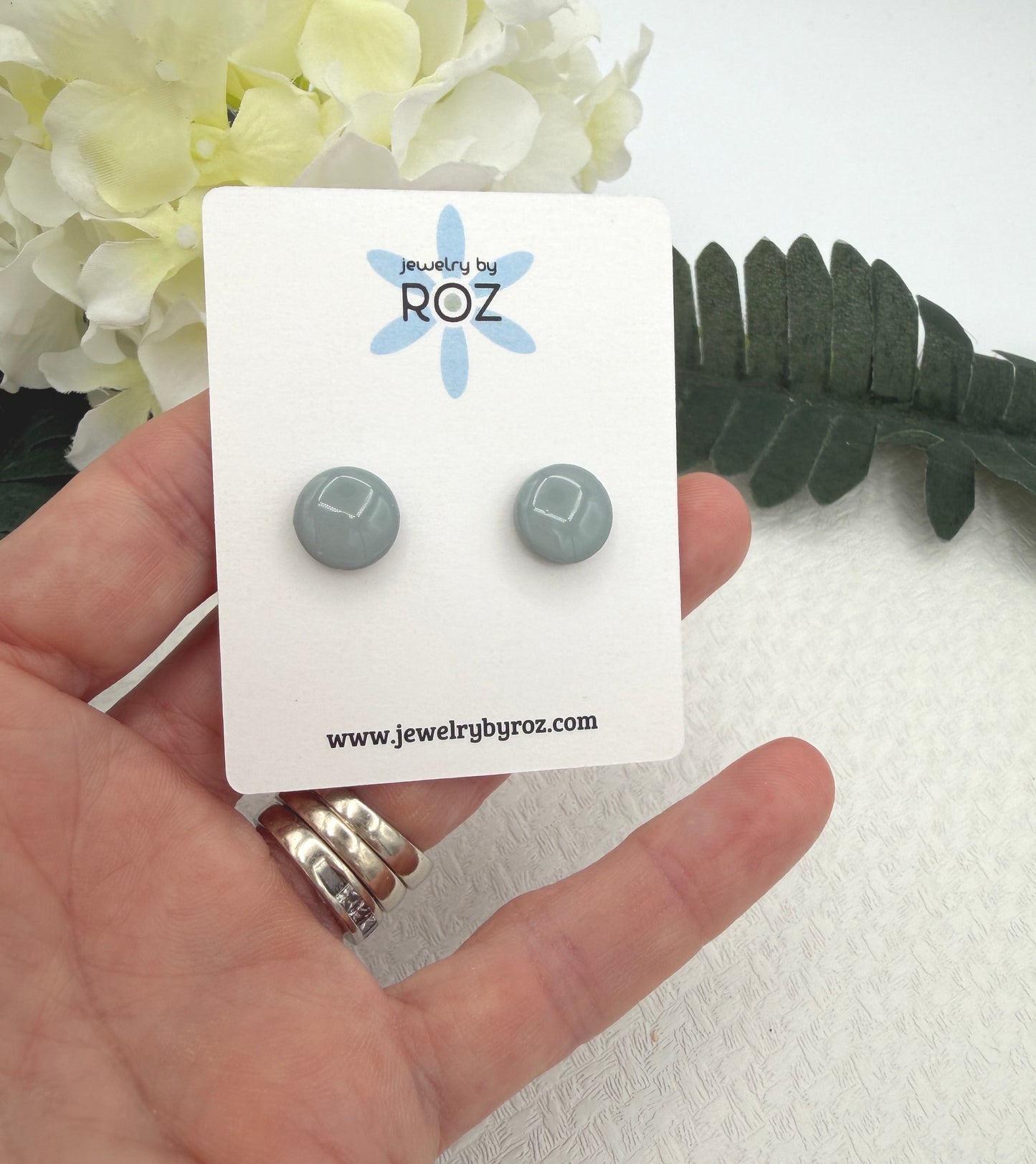 Stud Earrings Made with Blue Polymer Clay Circles and Sterling Silver Posts PCE-1046