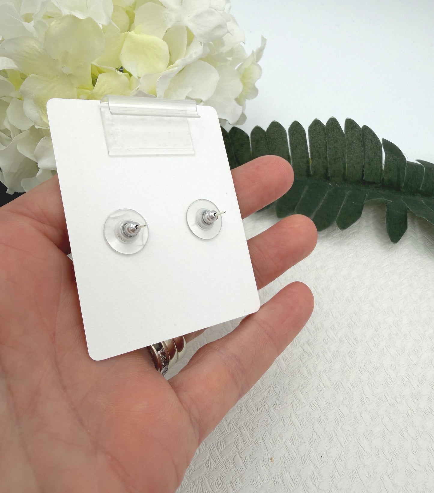 Stud Earrings Made with Blue Polymer Clay Circles and Sterling Silver Posts PCE-1046