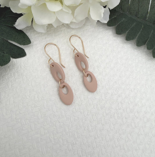 Earrings Made with Dusty Coral Polymer Clay Shaped into Two Rounded Teardrops PCE-1047