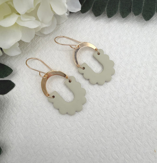 Earrings Made with Seafoam Polymer Clay Shaped into Arches with Petals and Gold Plated Arches PCE-1049