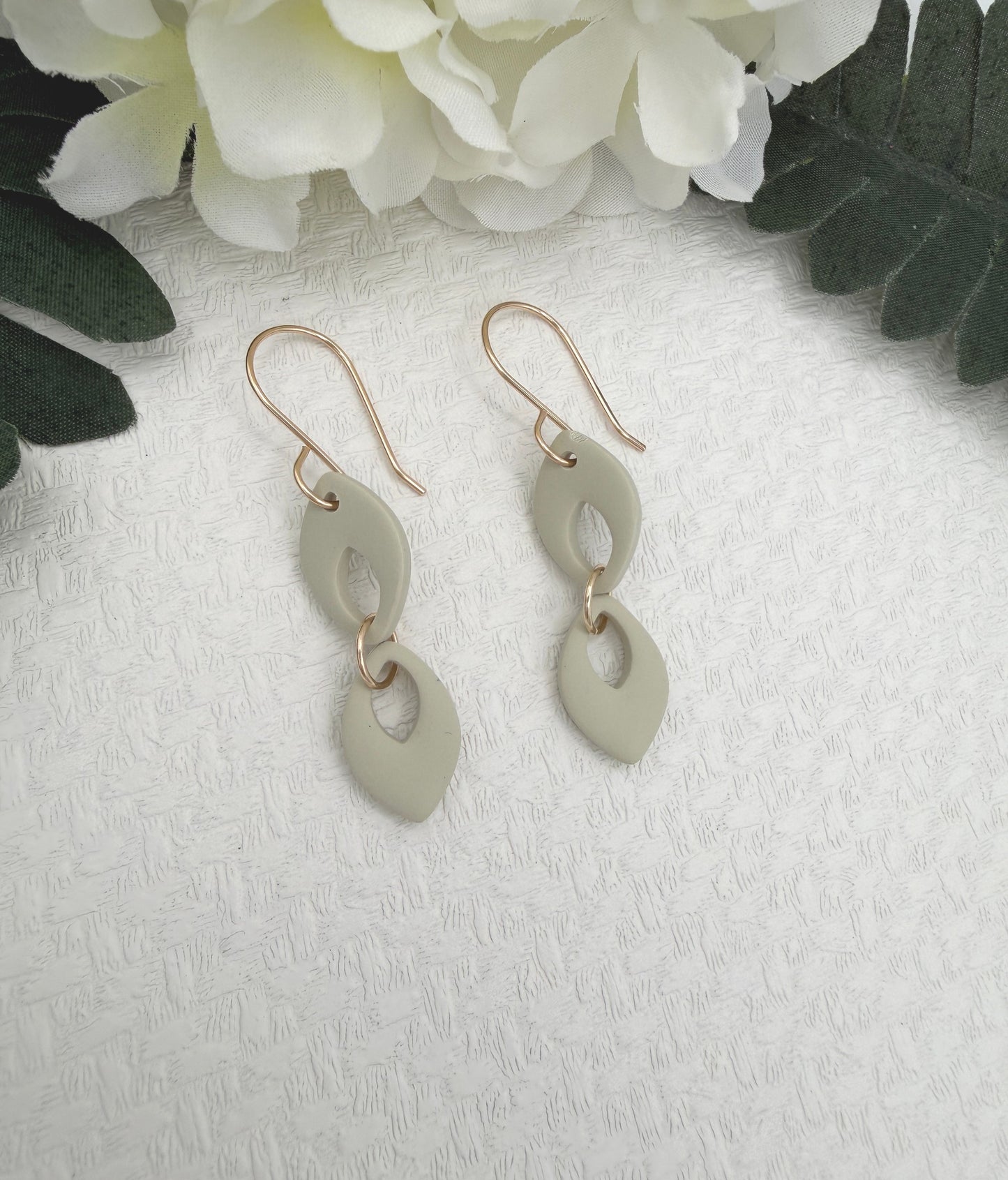 Earrings Made with Seafoam Polymer Clay Shaped into Two Rounded Teardrops PCE-1050