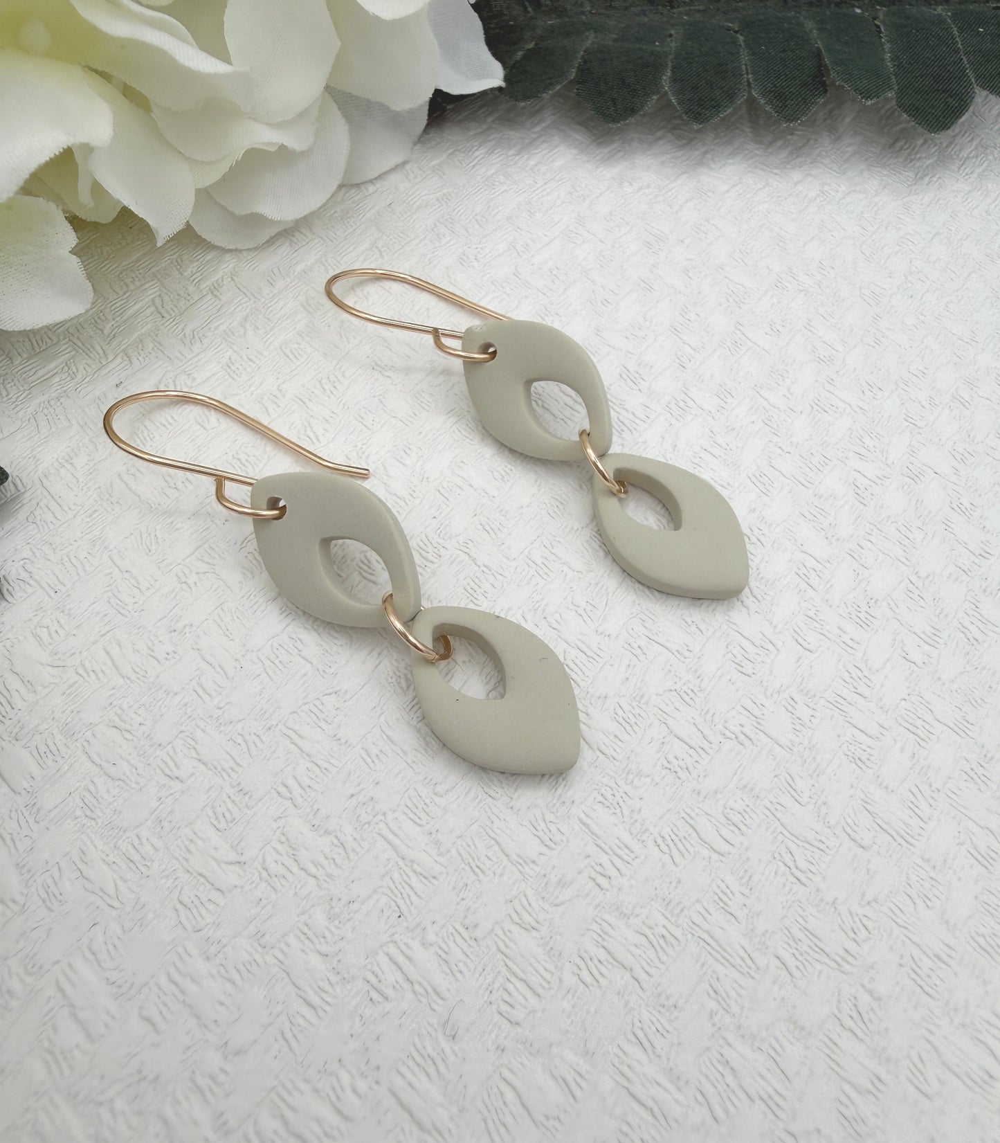 Earrings Made with Seafoam Polymer Clay Shaped into Two Rounded Teardrops PCE-1050