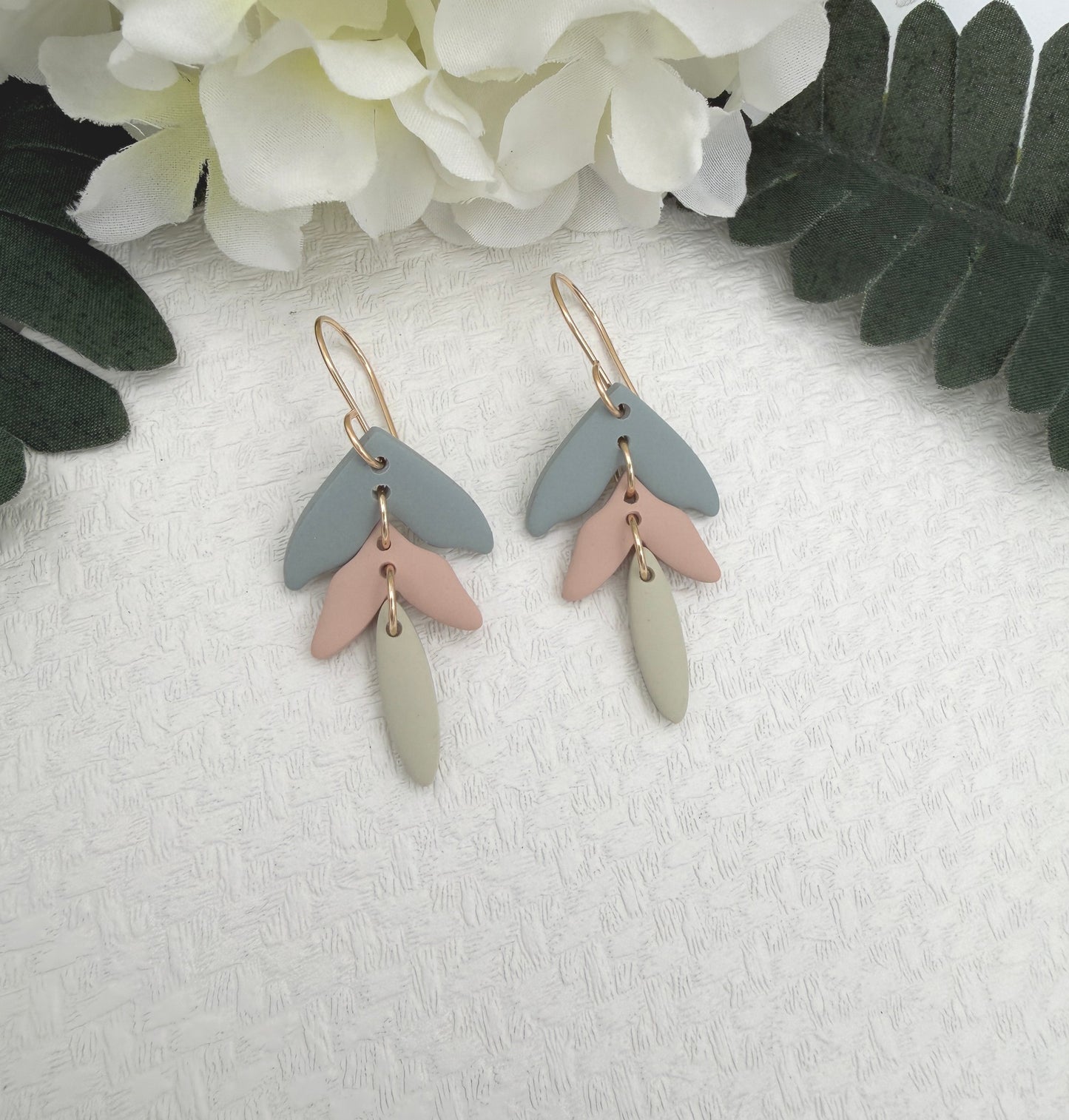 Earrings Made with Blue, Pink and Green Polymer Clay Petals PCE-1051