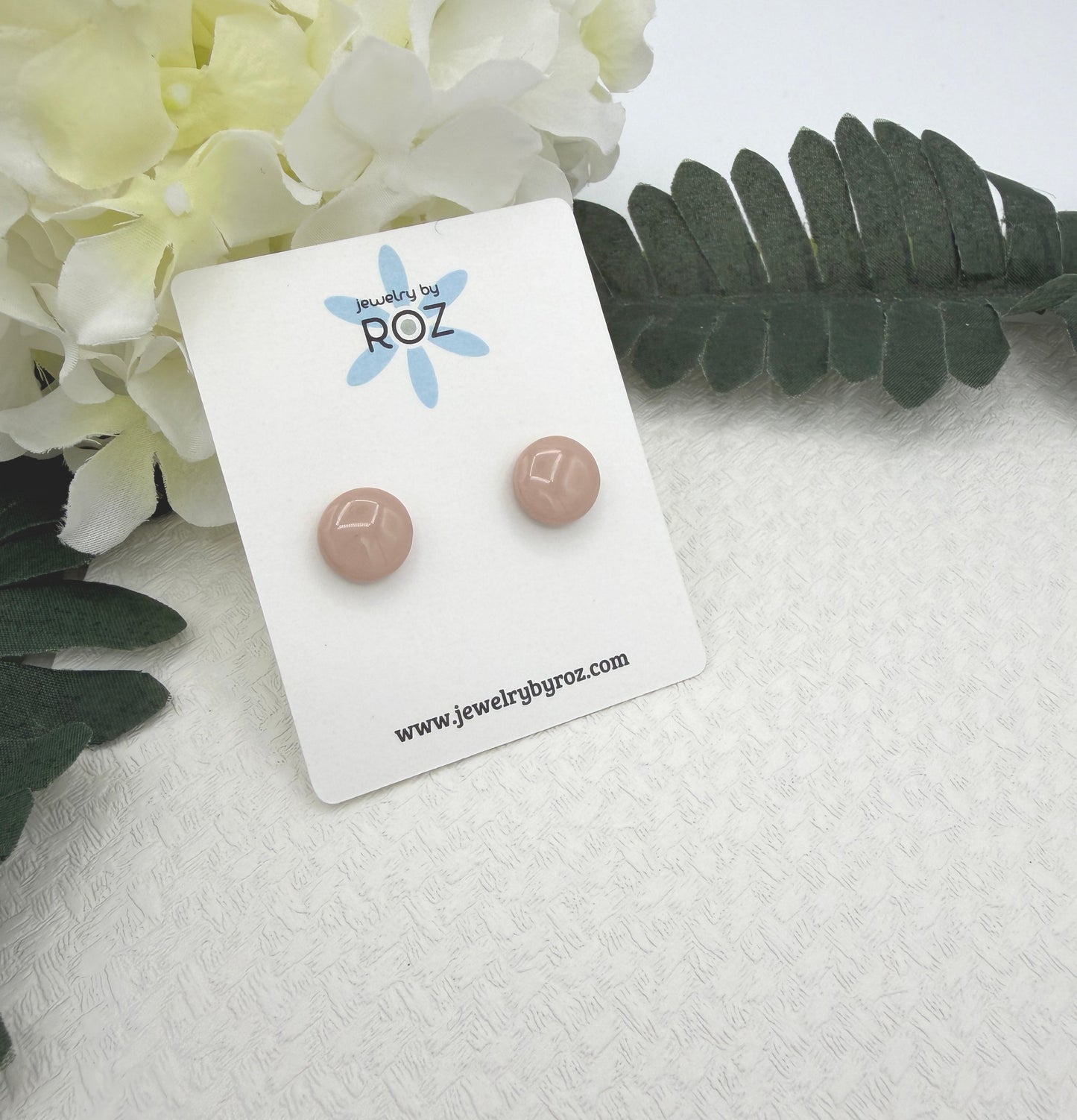 Stud Earrings Made with Dusty Coral PInk Polymer Clay Circles and Sterling Silver Posts PCE-1053