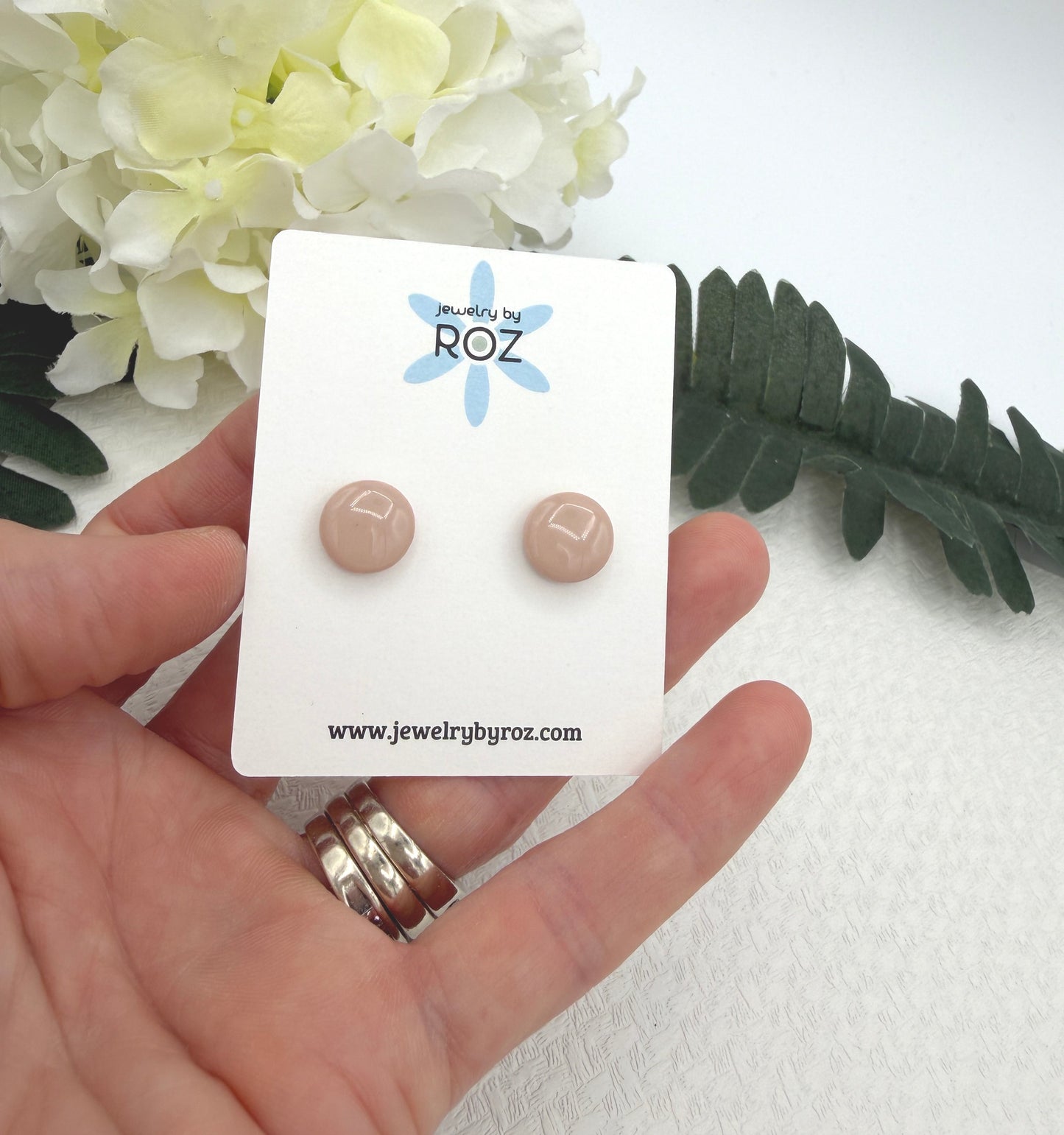 Stud Earrings Made with Dusty Coral PInk Polymer Clay Circles and Sterling Silver Posts PCE-1053