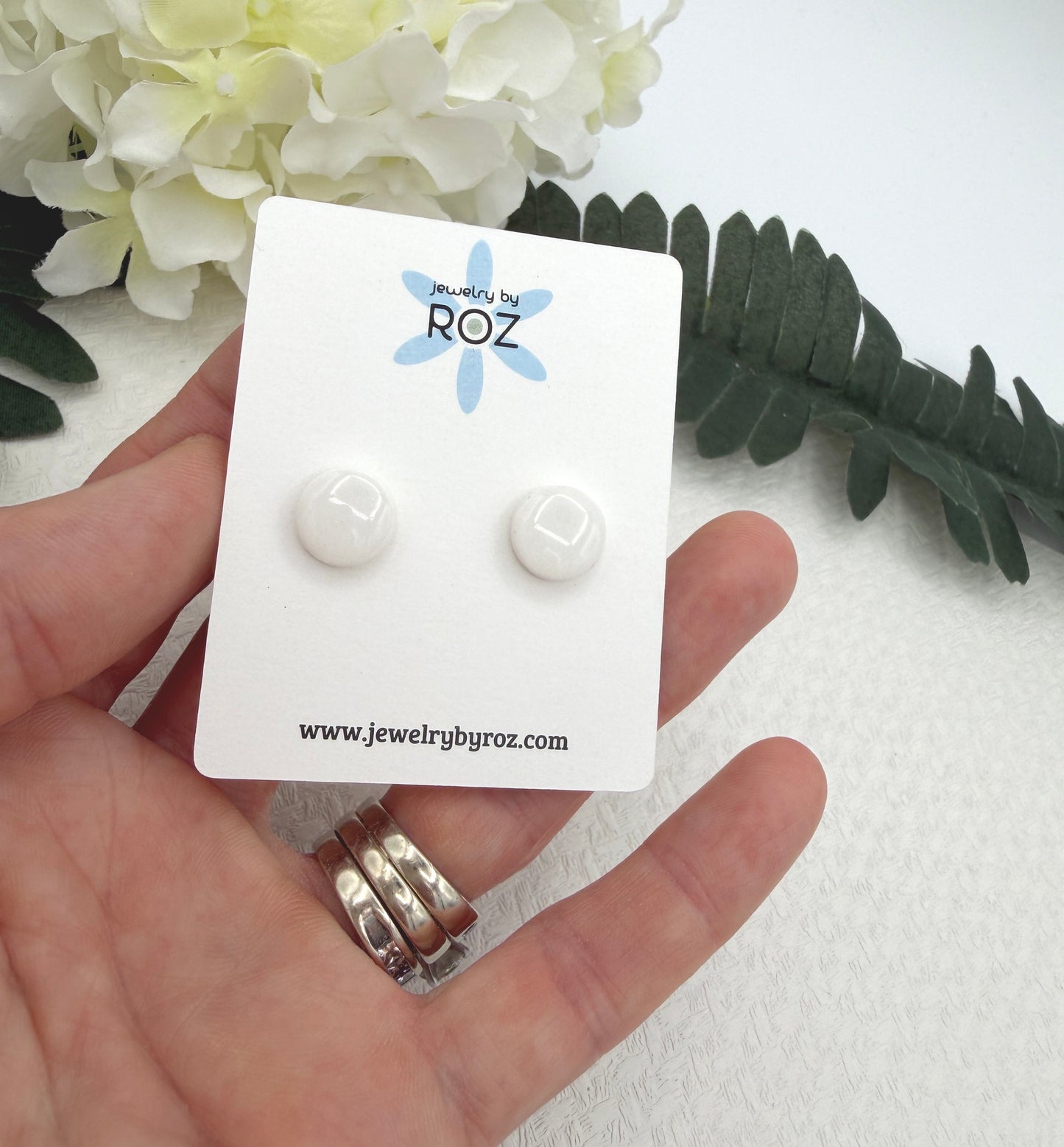 Stud Earrings Made with White Polymer Clay Circles and Sterling Silver Posts PCE-1054