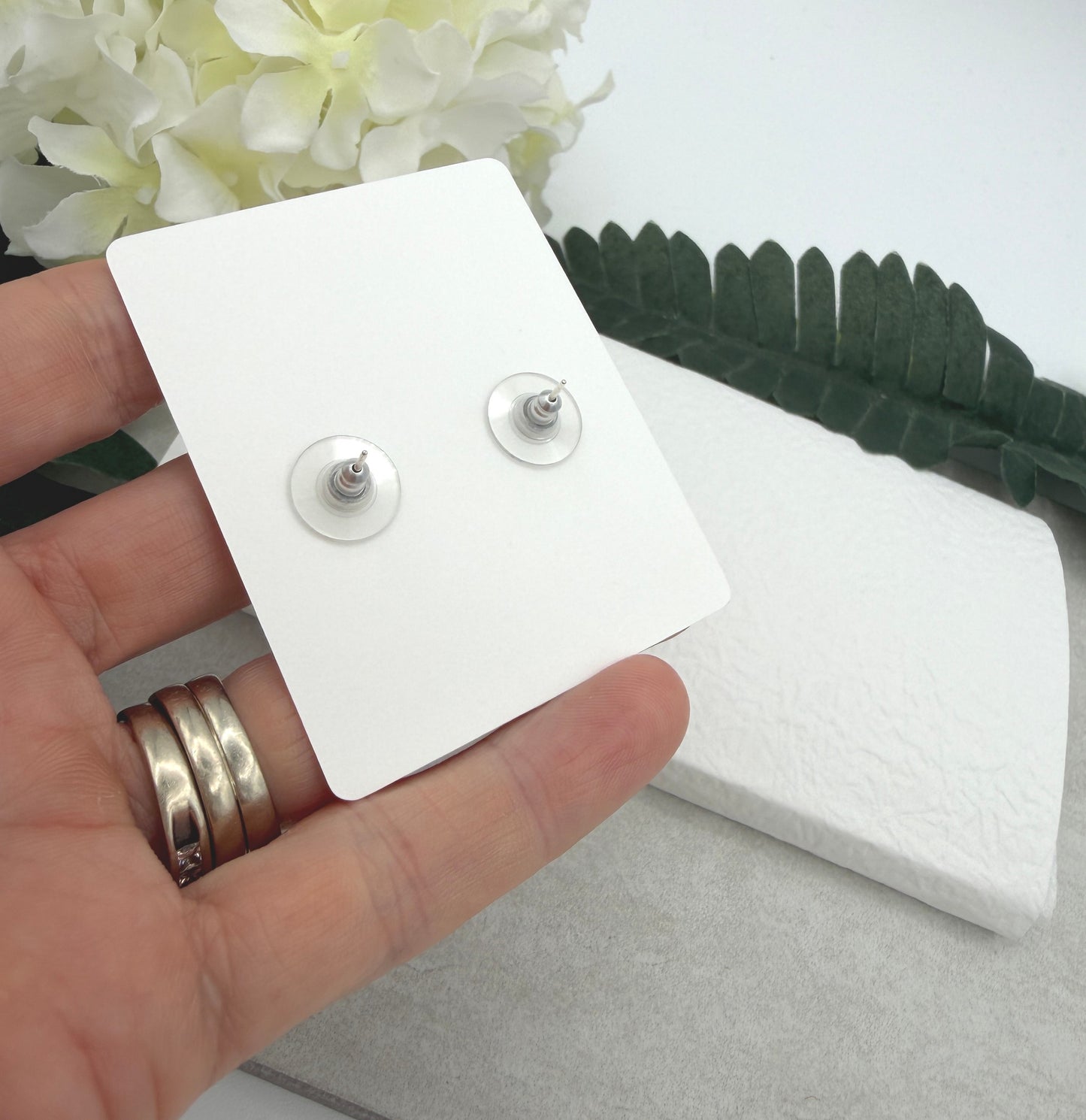 Stud Earrings Made with White Polymer Clay with a Mushroom Design and Sterling Silver Posts PCE-1065
