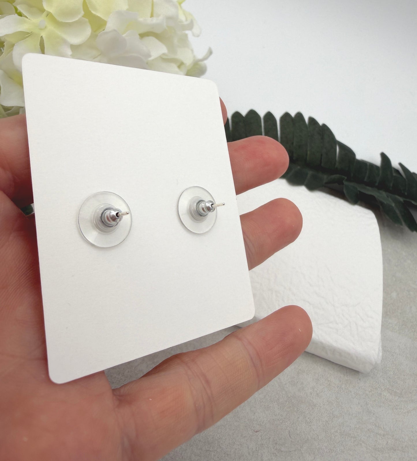 Stud Earrings Made with White Polymer Clay with Yellow Flowers and Sterling Silver Posts PCE-1069
