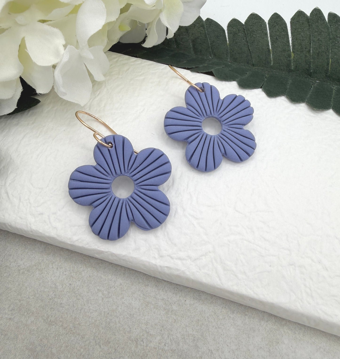 Earrings Made with Thistle Polymer Clay Shaped into Flowers PCE-1070