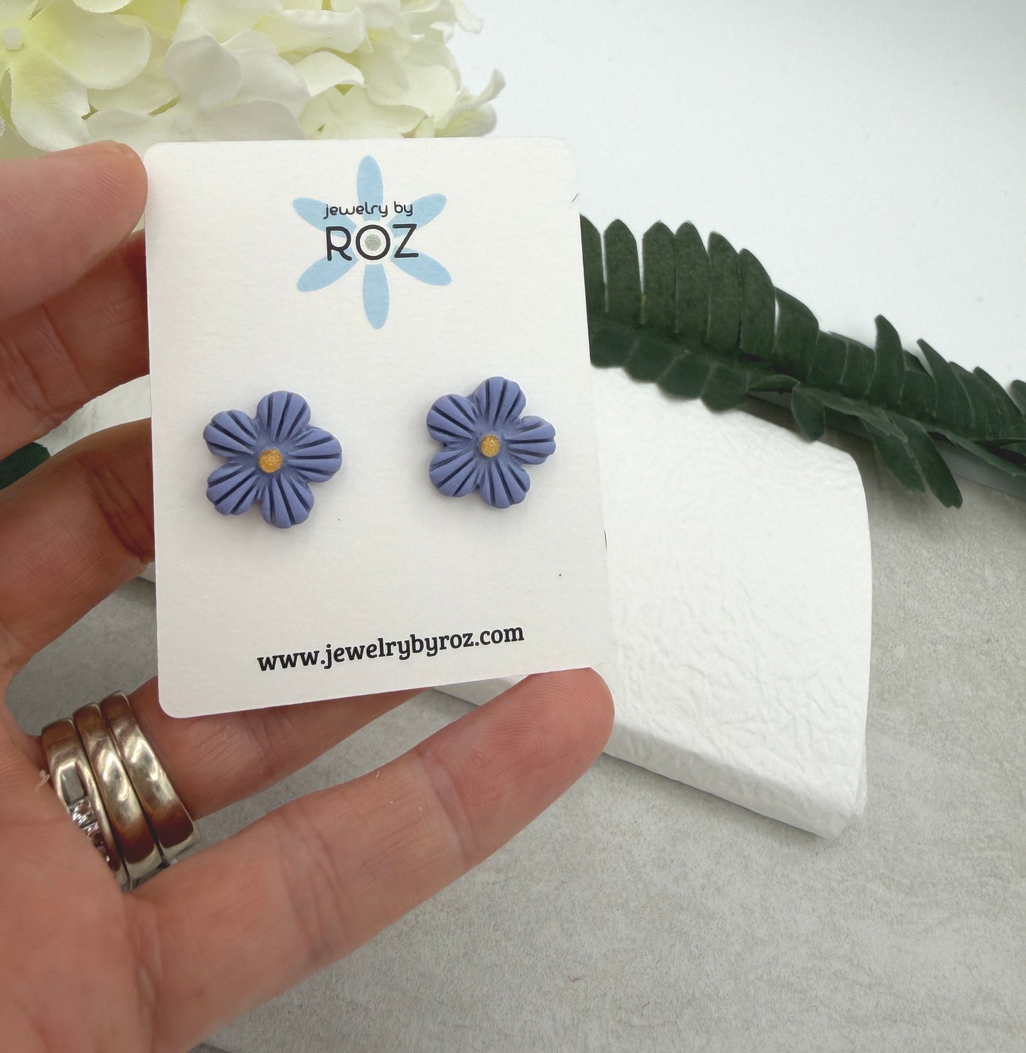 Stud Earrings Made with Thistle Polymer Clay Shaped into Flowers and Sterling Silver Posts PCE-1072