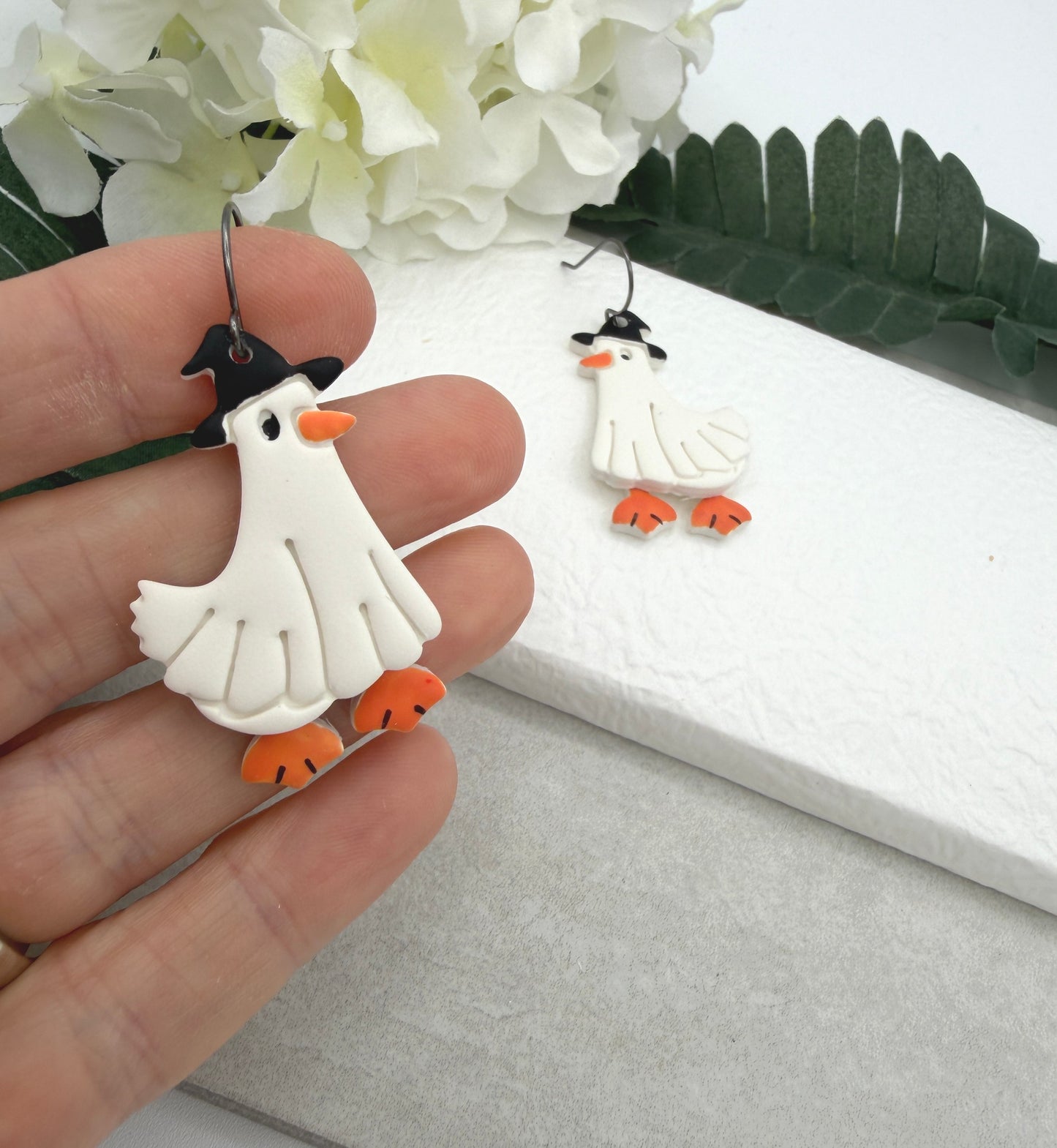 Earrings Made with Polymer Clay Goose Witches PCE-1087