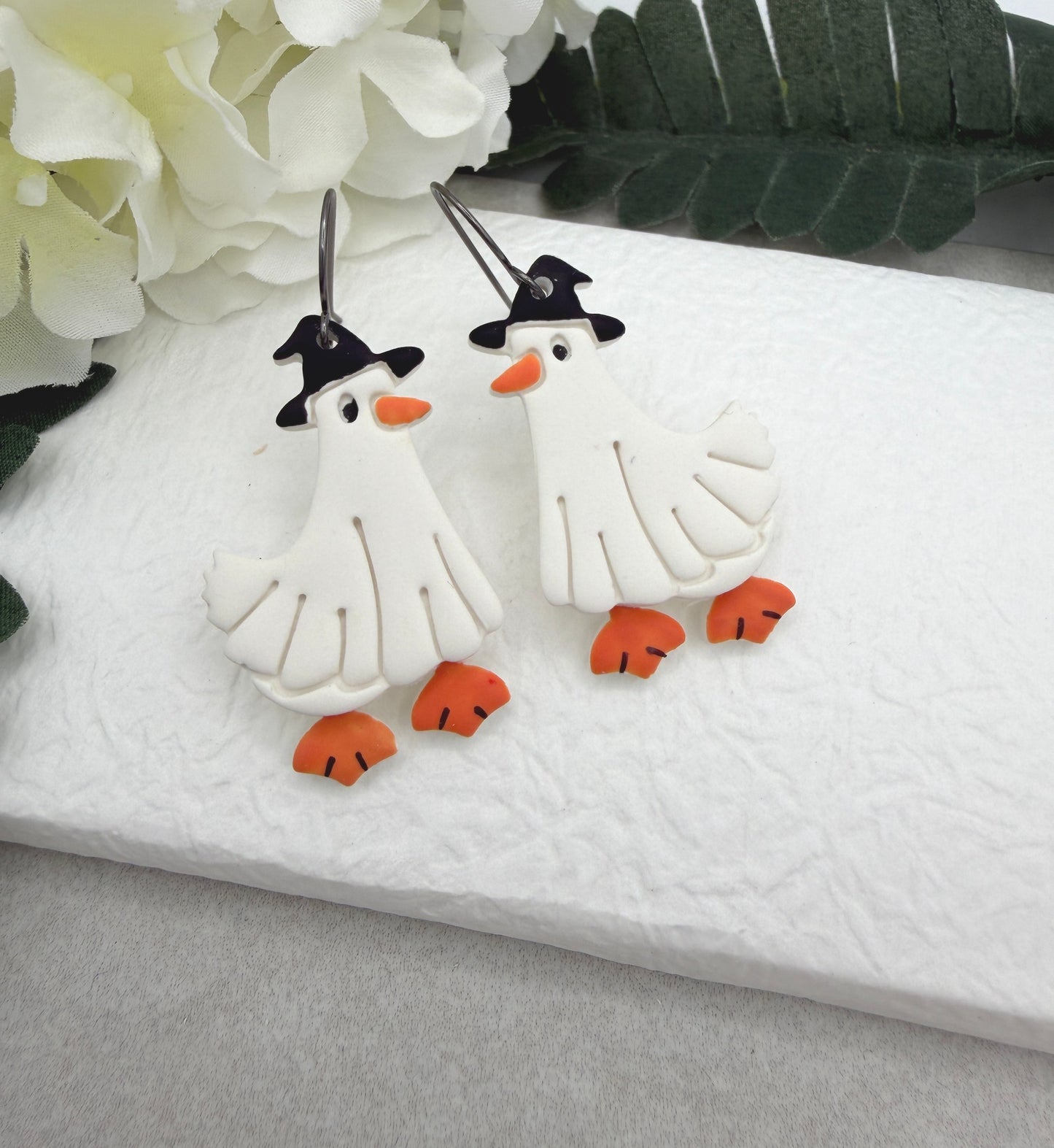Earrings Made with Polymer Clay Goose Witches PCE-1087