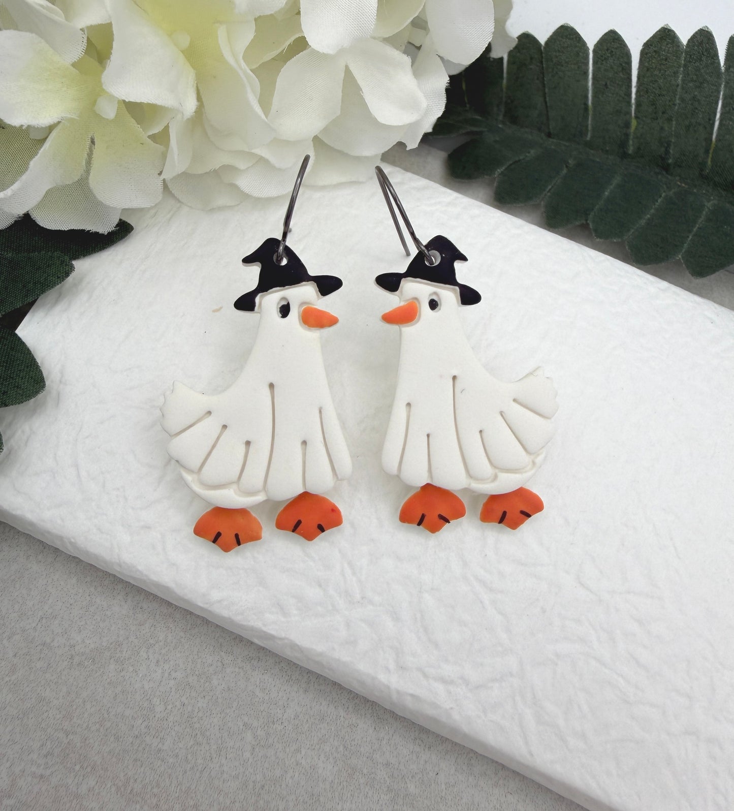 Earrings Made with Polymer Clay Goose Witches PCE-1087