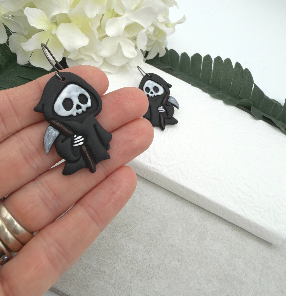 Earrings Made with Polymer Clay Grimm Reapers PCE-1094
