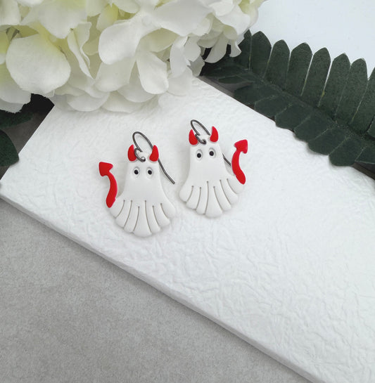 Earrings Made with Polymer Clay Devil Ghosts PCE-1097