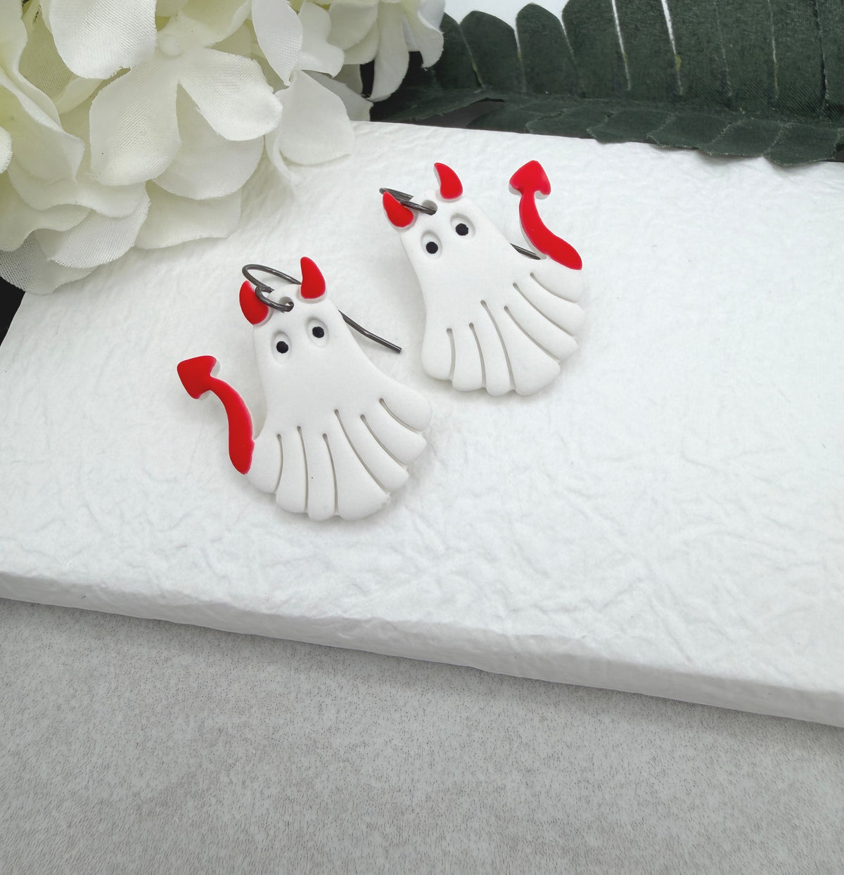 Earrings Made with Polymer Clay Devil Ghosts PCE-1097