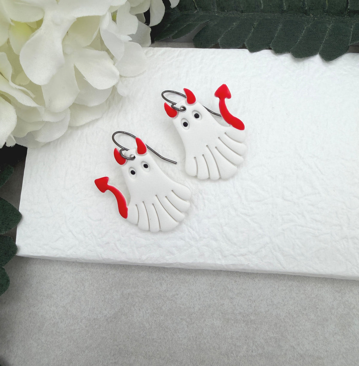 Earrings Made with Polymer Clay Devil Ghosts PCE-1097