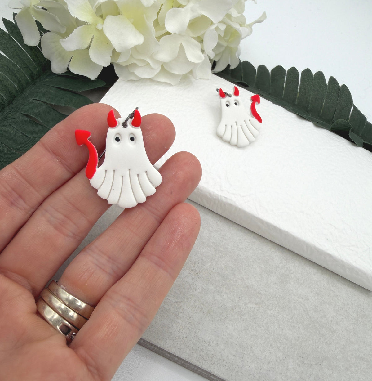 Earrings Made with Polymer Clay Devil Ghosts PCE-1097