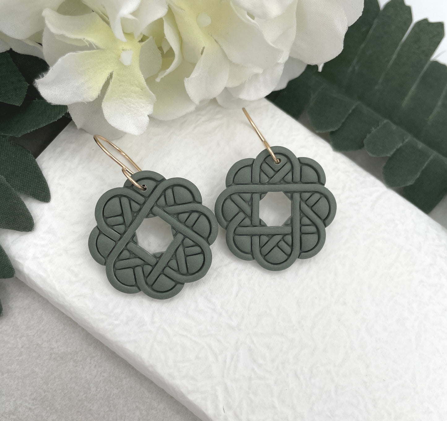 Earrings Made with Green Polymer Clay Celtic Knots - PCE-785