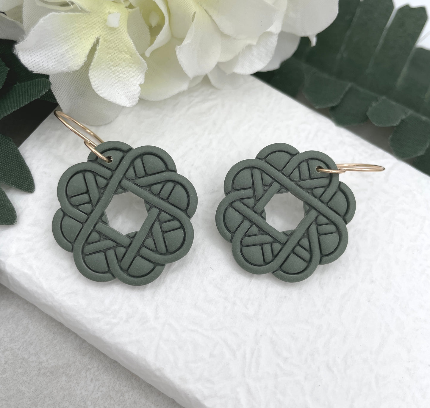 Earrings Made with Green Polymer Clay Celtic Knots - PCE-785