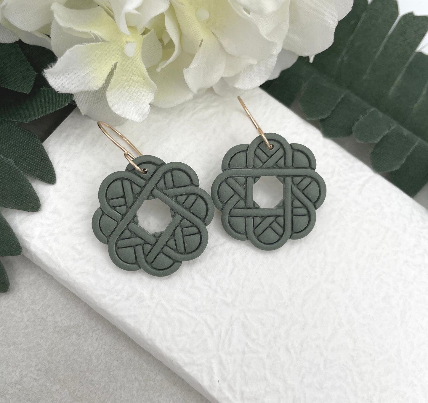 Earrings Made with Green Polymer Clay Celtic Knots - PCE-785