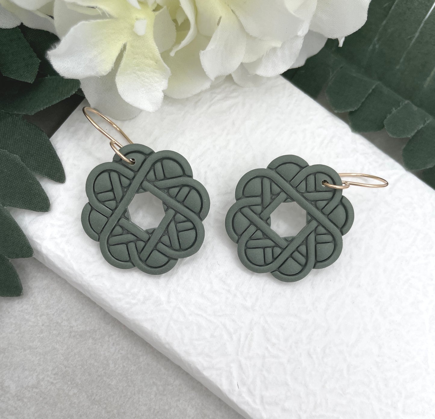 Earrings Made with Green Polymer Clay Celtic Knots - PCE-785