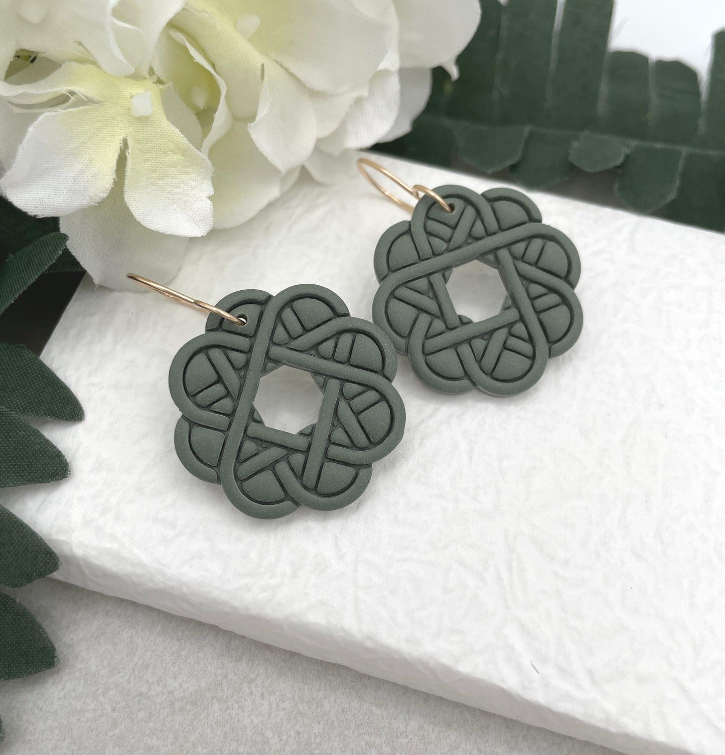 Earrings Made with Green Polymer Clay Celtic Knots - PCE-785