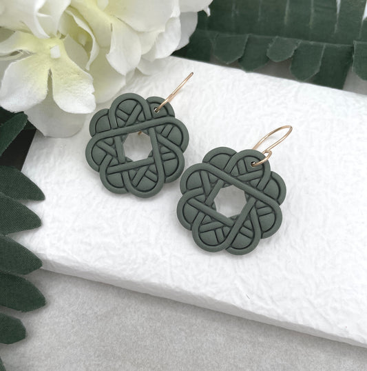 Earrings Made with Green Polymer Clay Celtic Knots - PCE-785
