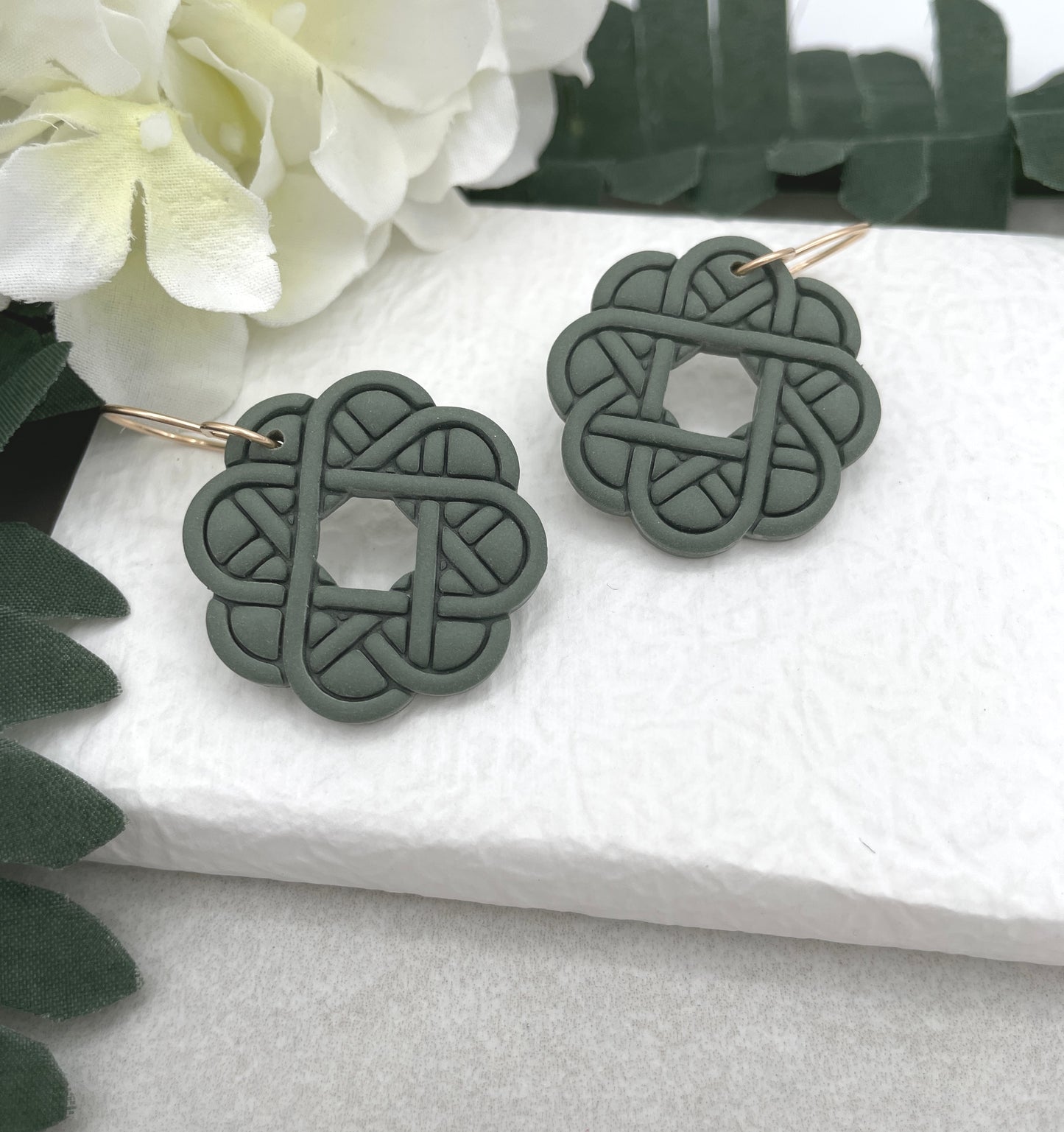 Earrings Made with Green Polymer Clay Celtic Knots - PCE-785