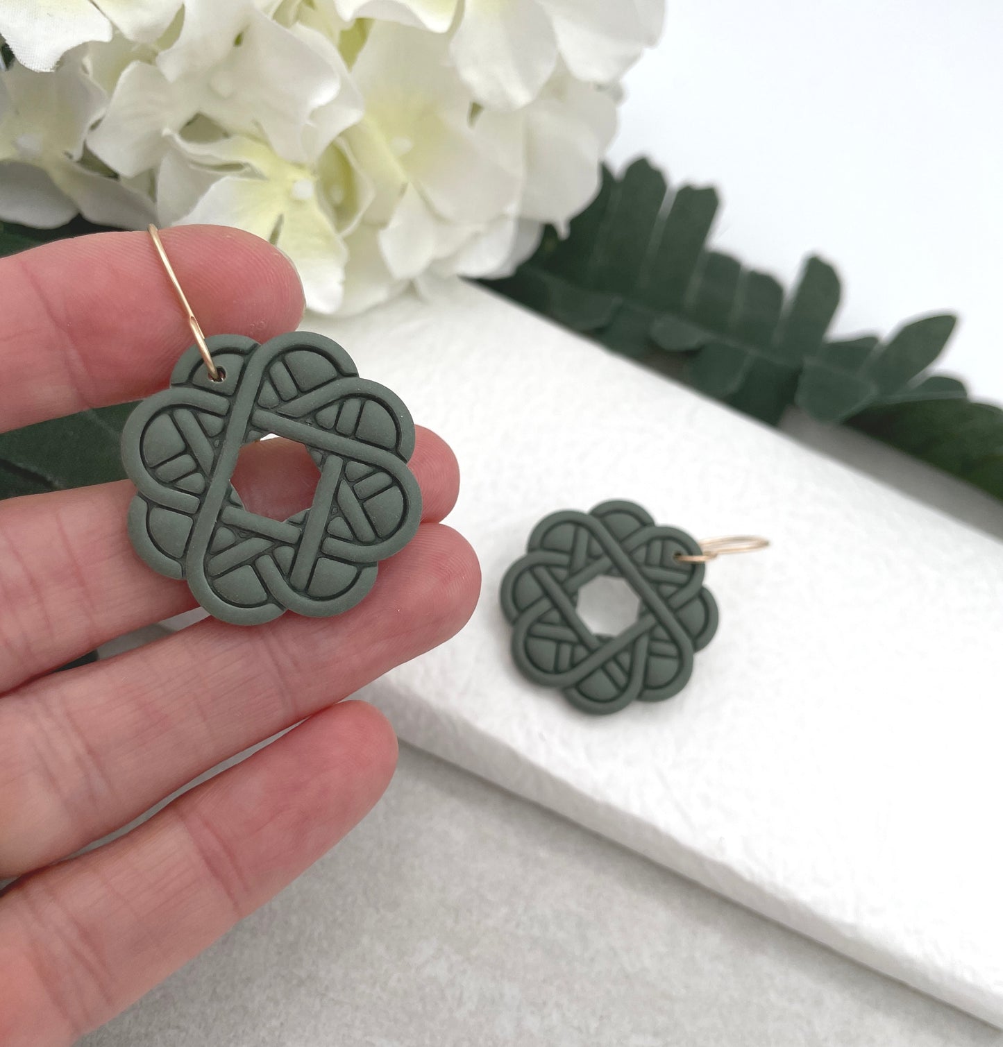 Earrings Made with Green Polymer Clay Celtic Knots - PCE-785