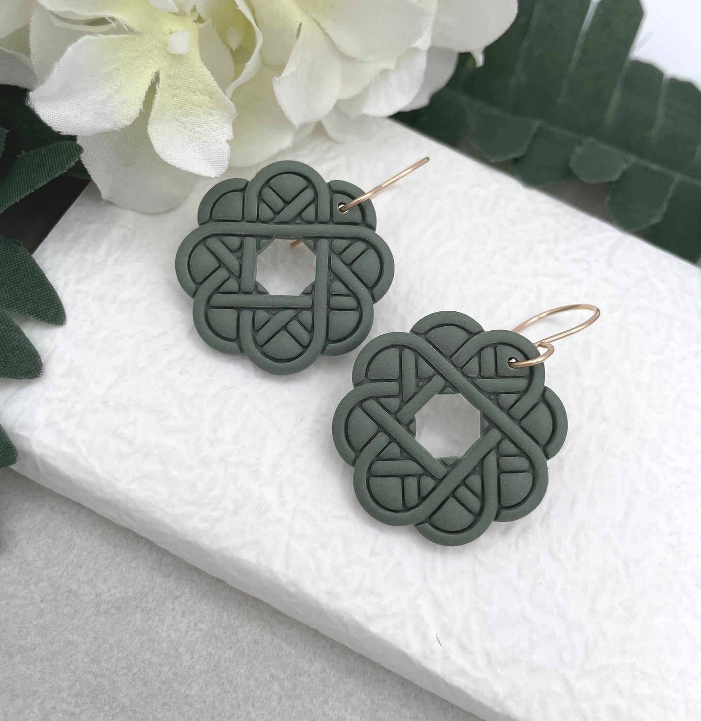 Earrings Made with Green Polymer Clay Celtic Knots - PCE-785