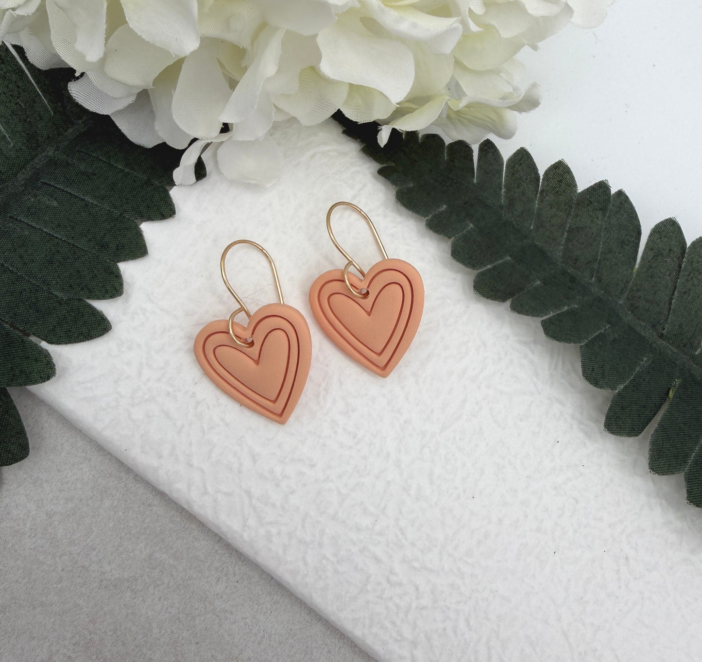 Earrings Made with Peach Polymer Clay Hearts - PCE-937