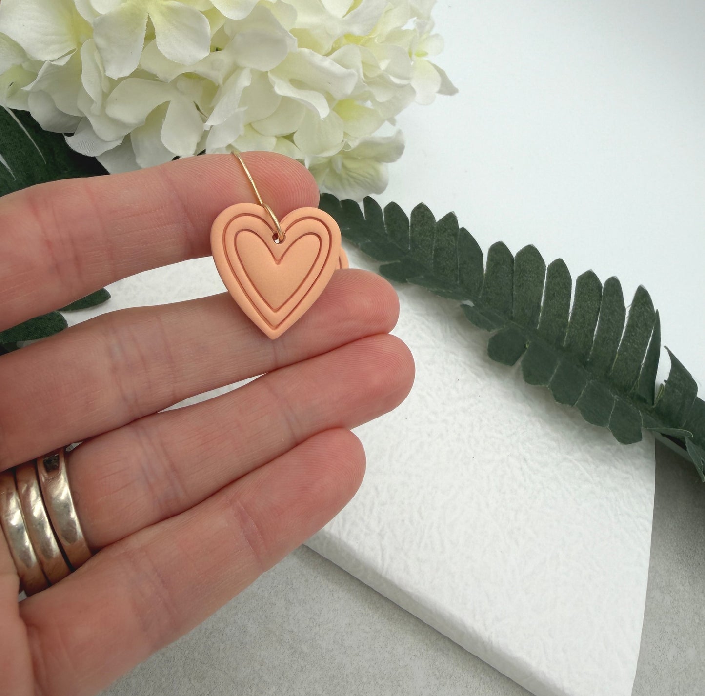 Earrings Made with Peach Polymer Clay Hearts - PCE-937