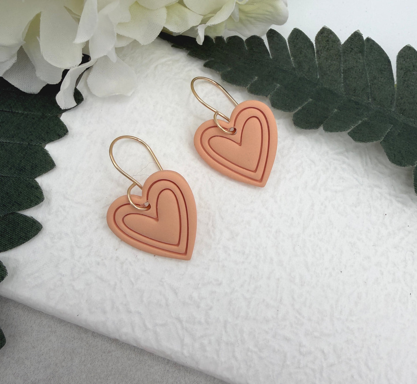 Earrings Made with Peach Polymer Clay Hearts - PCE-937
