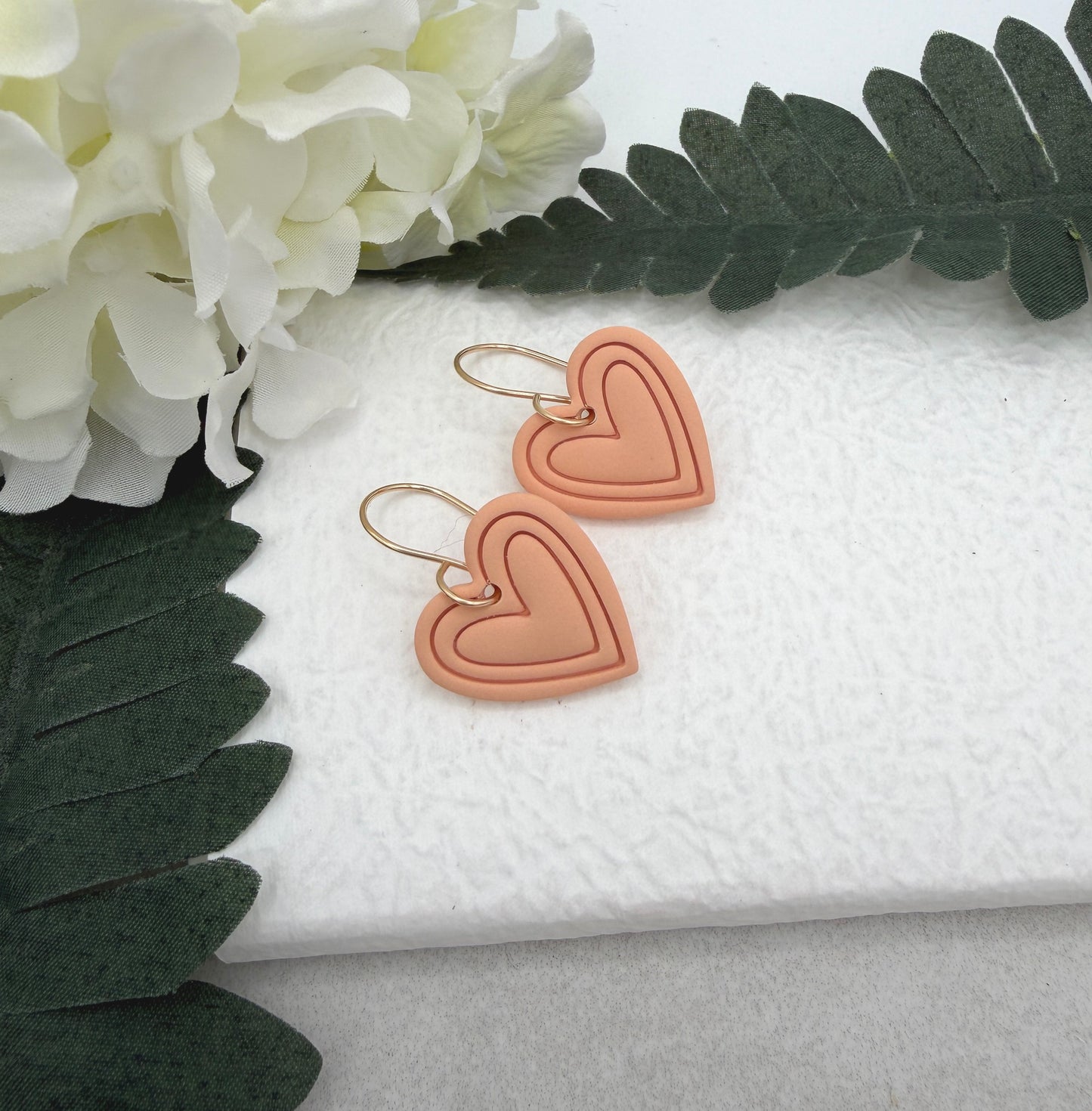 Earrings Made with Peach Polymer Clay Hearts - PCE-937