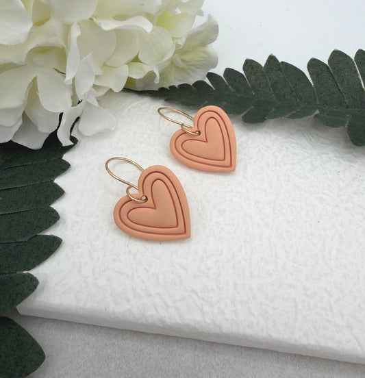 Earrings Made with Peach Polymer Clay Hearts - PCE-937