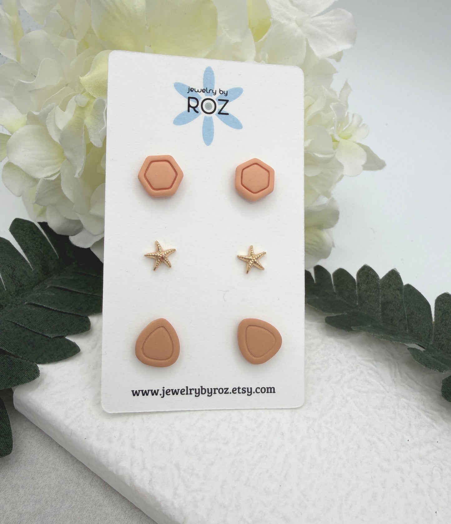 Stud Earrings Made with 2 Shades of Peach Polymer Clay, Starfish Posts and Sterling Silver Posts PCE-942
