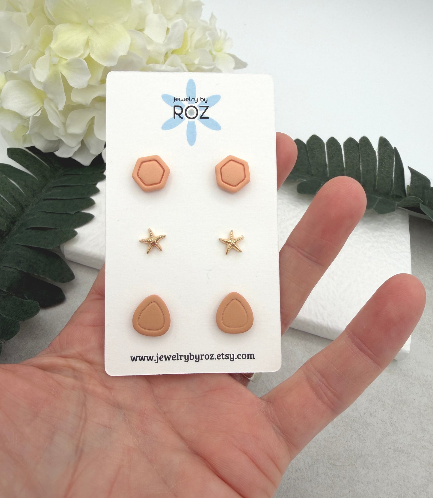 Stud Earrings Made with 2 Shades of Peach Polymer Clay, Starfish Posts and Sterling Silver Posts PCE-942