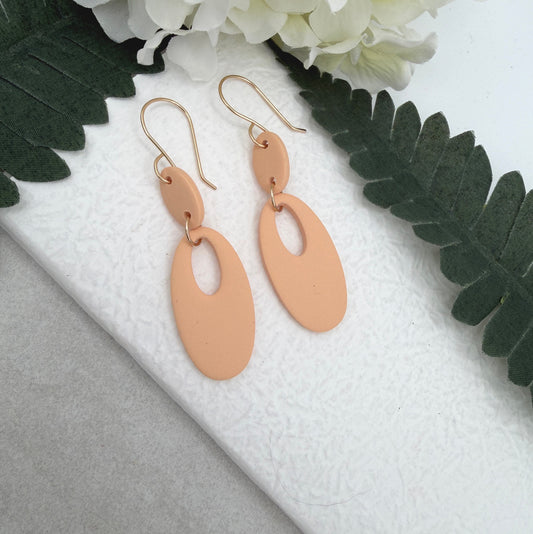 Earrings Made with Peach Polymer Ovals and Oval Loops PCE-943