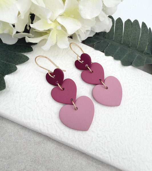 Earrings Made with Pink Polymer Clay Hearts - PCE-944