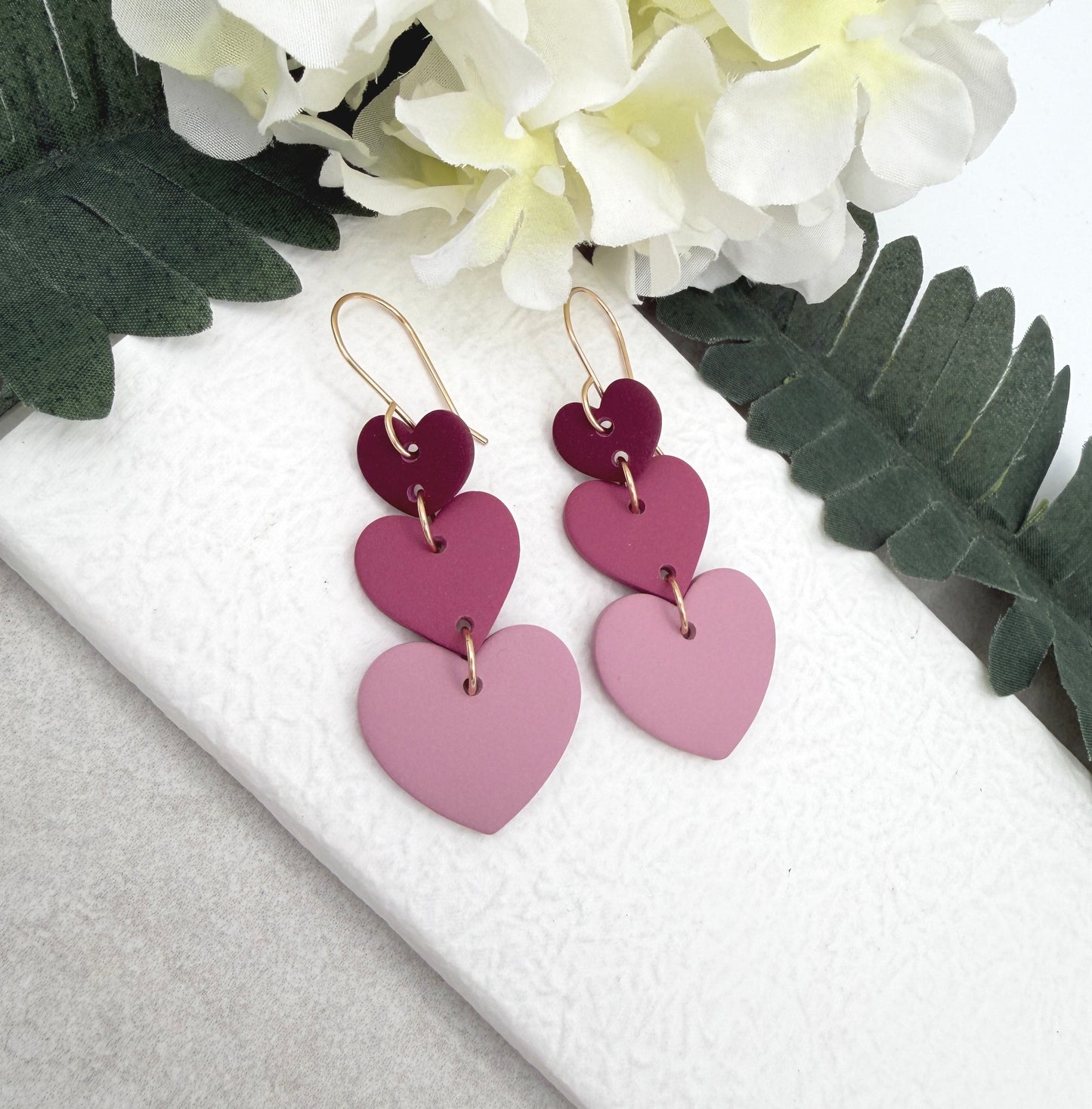 Earrings Made with Pink Polymer Clay Hearts - PCE-944