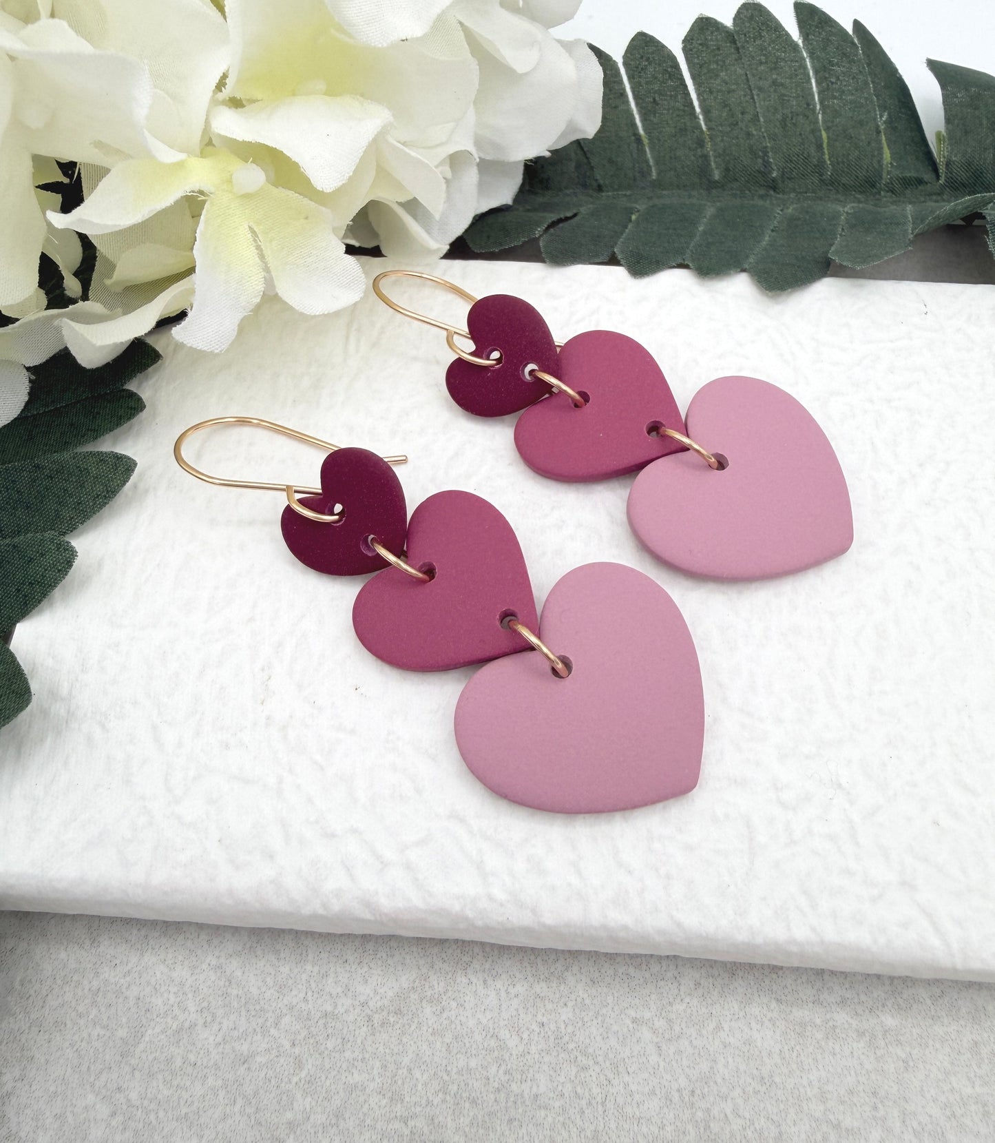 Earrings Made with Pink Polymer Clay Hearts - PCE-944