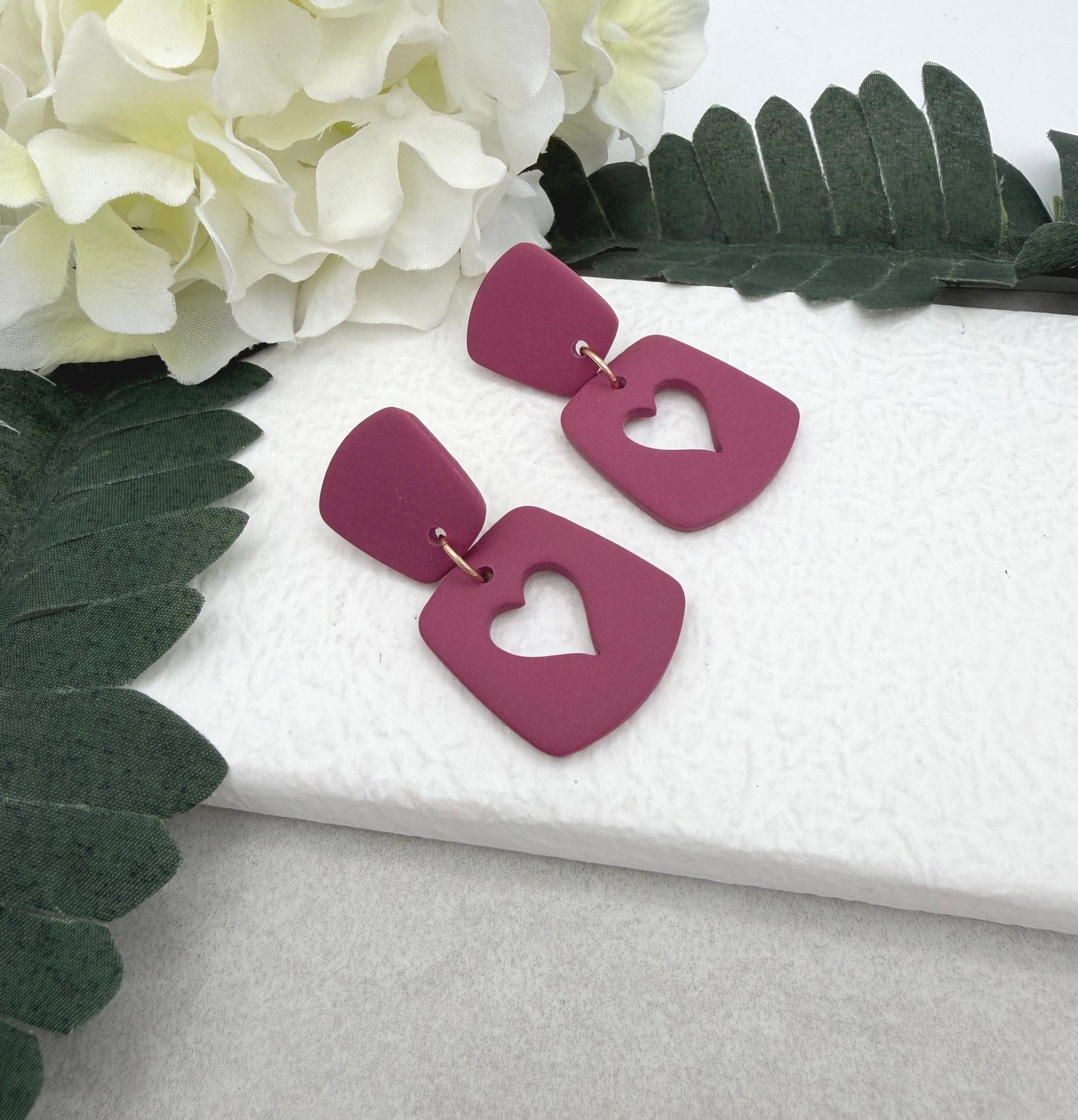 Earrings Made with Pink Polymer Clay with Heart Cut Outs and Posts PCE-945