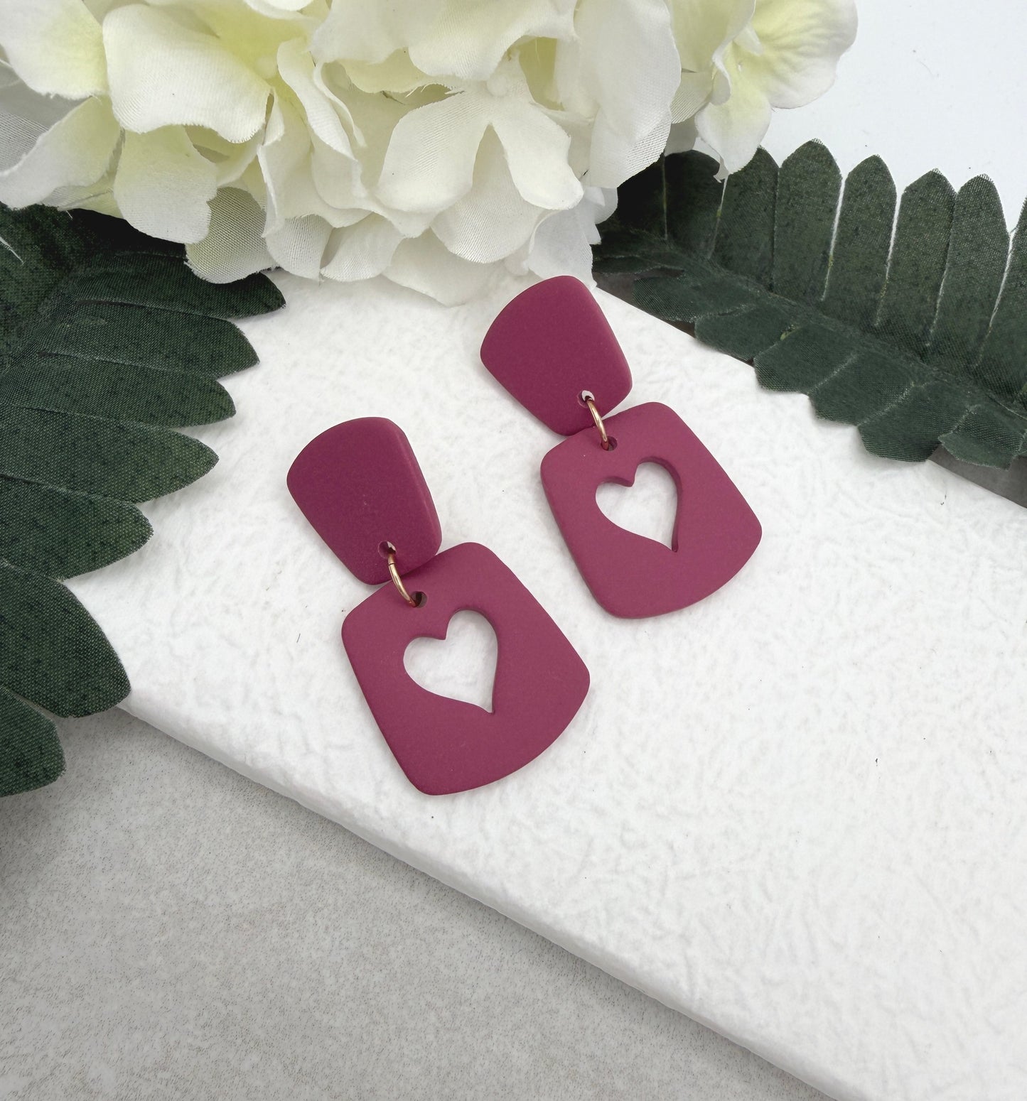 Earrings Made with Pink Polymer Clay with Heart Cut Outs and Posts PCE-945