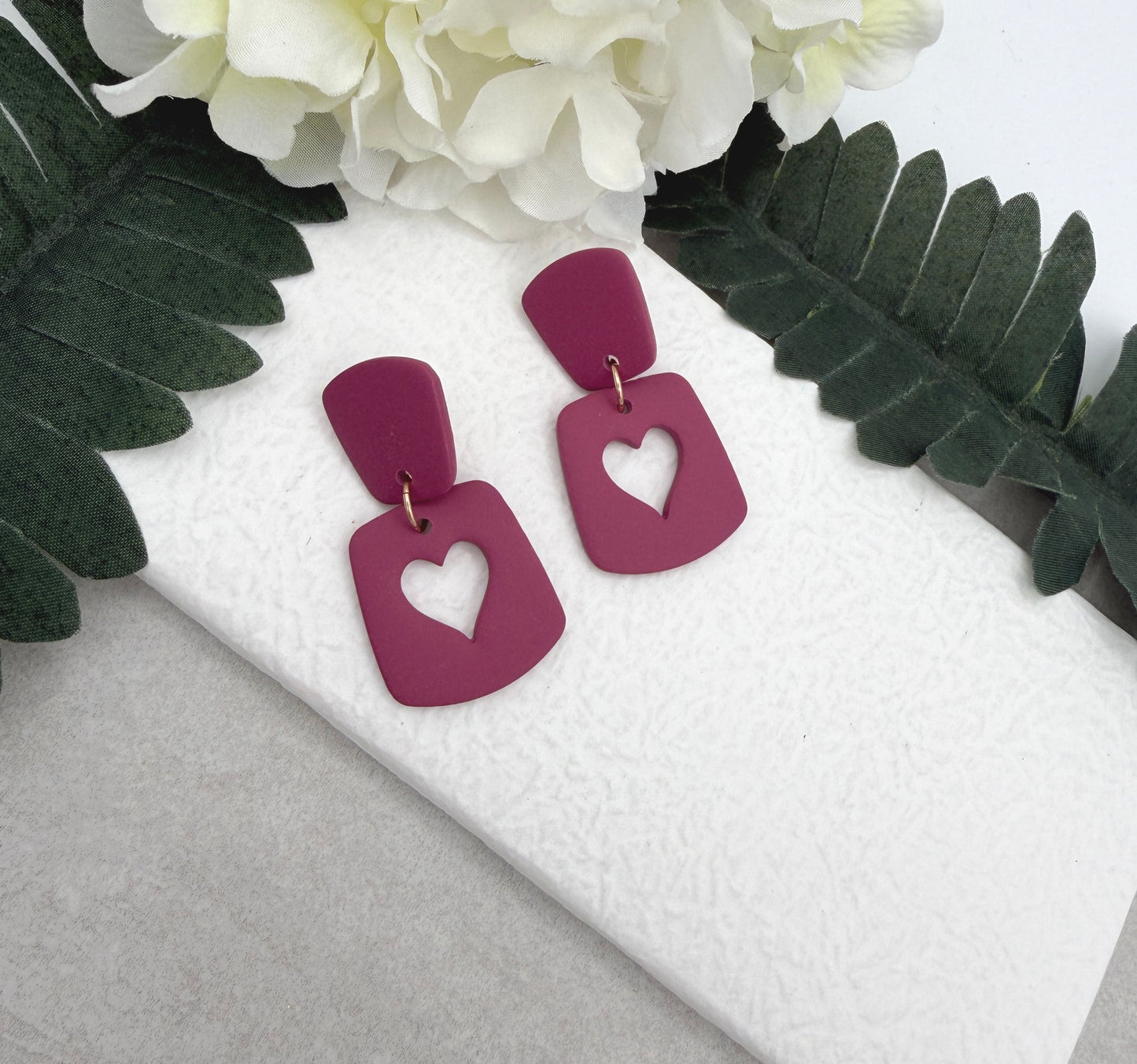 Earrings Made with Pink Polymer Clay with Heart Cut Outs and Posts PCE-945