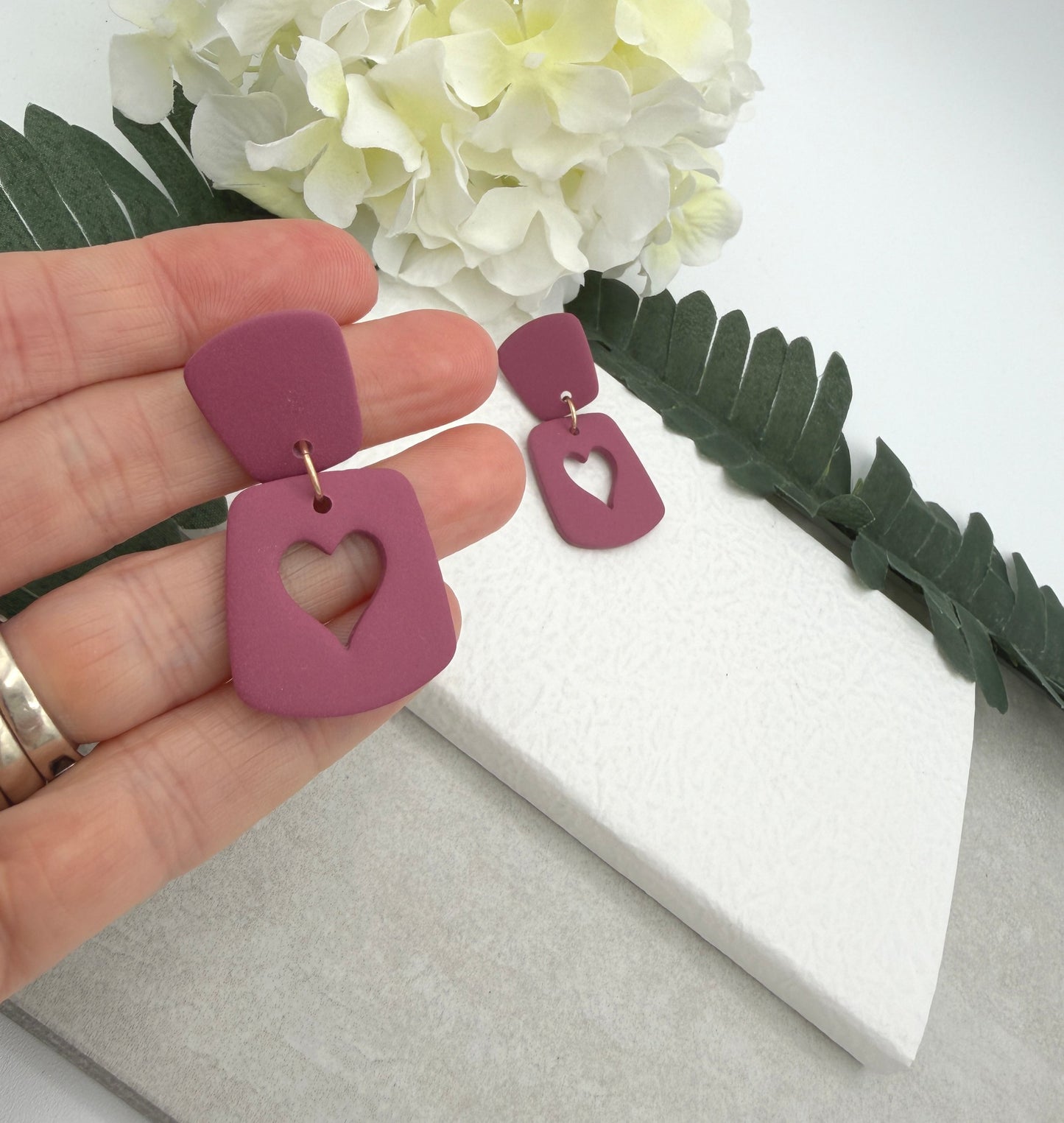 Earrings Made with Pink Polymer Clay with Heart Cut Outs and Posts PCE-945