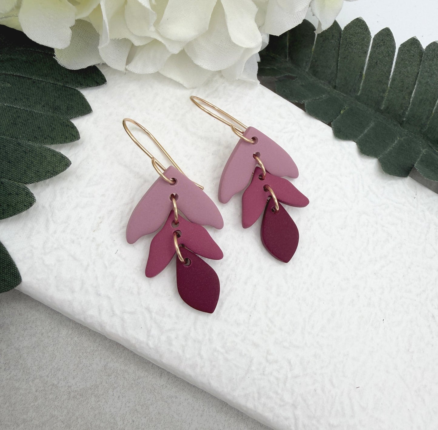 Earrings Made with Pink Polymer Clay Petals in 3 Shades of Pink PCE-946